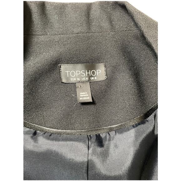 Topshop SZ 4 Black Sleeveless Blazer Dress Gold Button Double Lined Faux Pockets - Picture 7 of 10